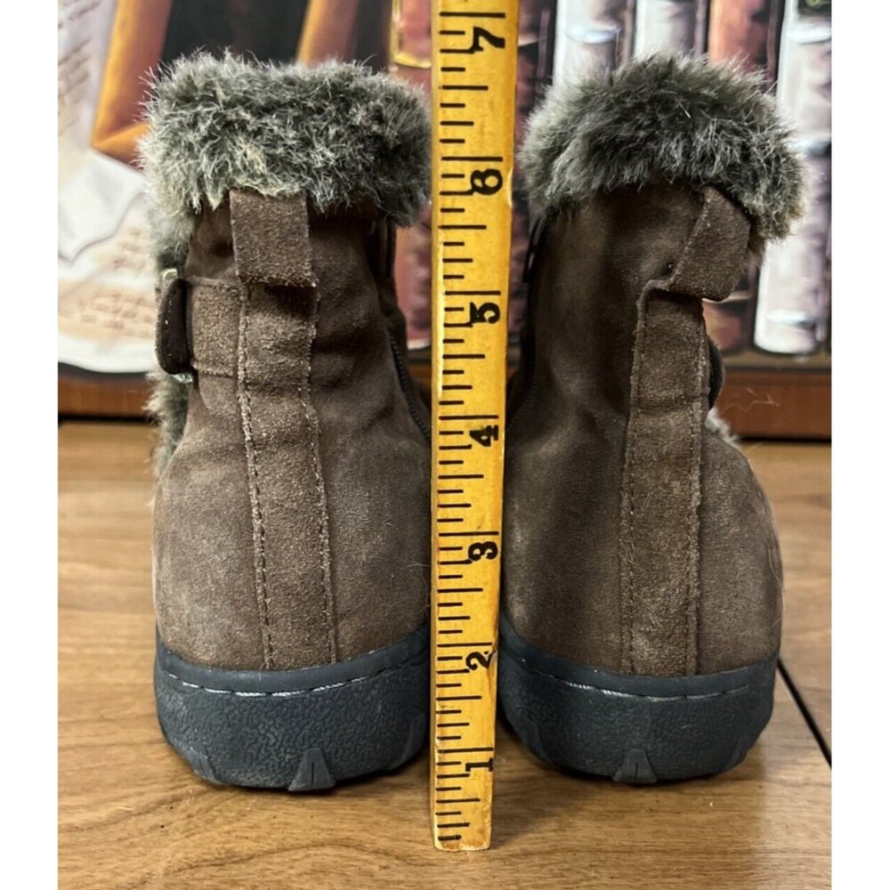 Brown Faux Suede Fur-Lined Ankle Boots Buckle Detail & Side Zipper Size 9 - Picture 5 of 7